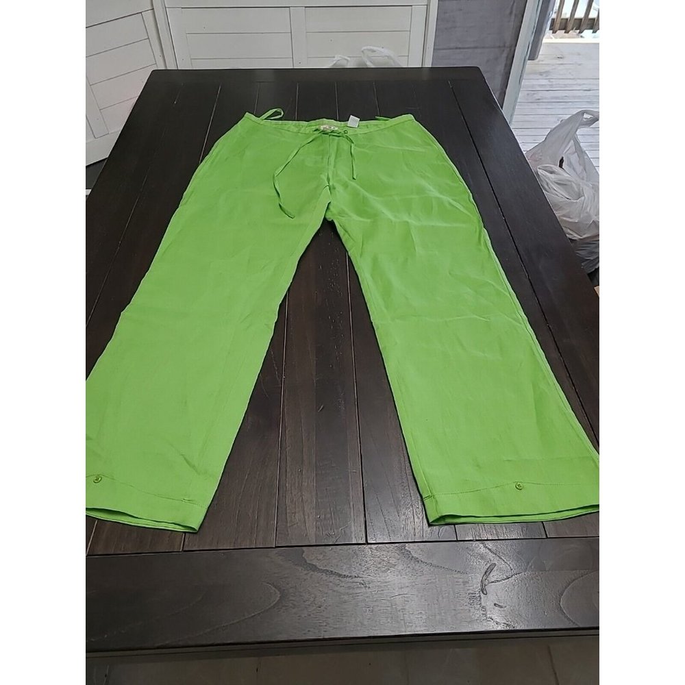 NWOT J.M.P. Women's 100% Linen Drawstring Pants ~ Bright Green- Size XL 34X30